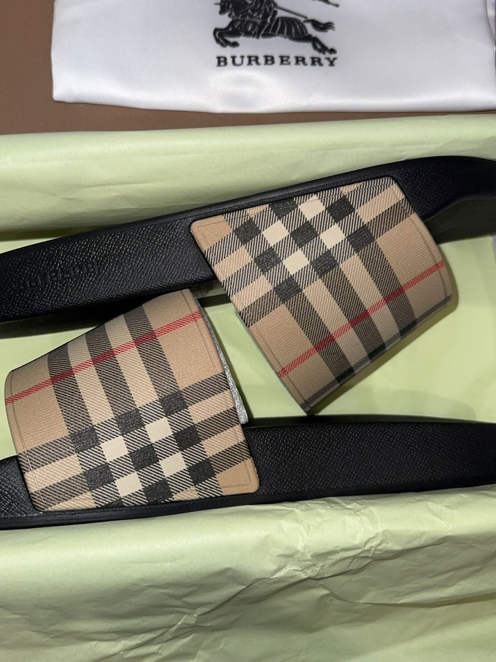 Burberry Black Sandals with Beige Nova Check Straps